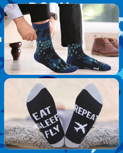 Halfchet 6 Pairs Novelty Airplane Crew Socks for Men Funny Plane Pilot Aviation Gifts for Father Day Dad Grandpa Gifts