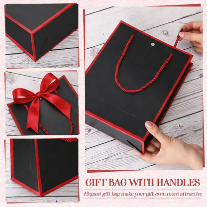 Silkfly 12 Pcs Wedding Paper Gift Bags with Handle 9x7x3.15'' Thank You Gifts Bags with Ribbon Bow Bridal Shower Gifts for Baby Shower Graduation Holiday Birthday Party Supplies (Black,Red)