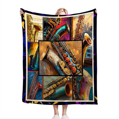 Taimeng Saxophone Throw Blanket, Sax Jazz Music Themed Blanket, Musicians Music Lovers Stuffed Fleece Cozy Flannel Warm Lightweight Blankets Gifts for Kids Teens Women Men Girls Boys 40"X50"