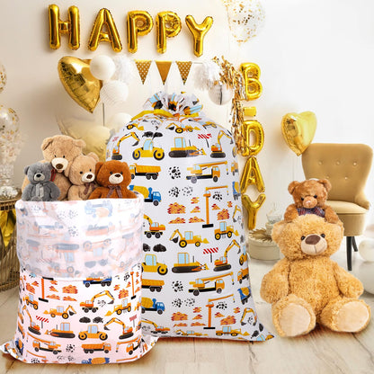 Extra Large Plastic Gift Bag, 56" H x 36" W Jumbo Gift bag Printed Children's Engineering Vehicles Excavator Gift Bag, Specially Set for Birthday Parties and Holidays