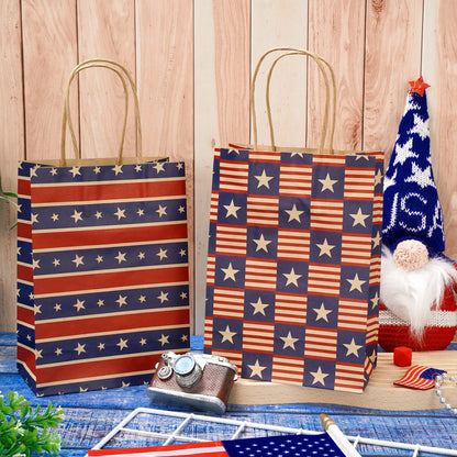 AnyDesign 16Pcs Patriotic 4th of July Paper Gift bags with Handle American Flag Star Stripe Party Favor Bags Candy Goodie Treat Bag for 250th Anniversary Independence Day, 5.9 x 8.3 x 3.1 In