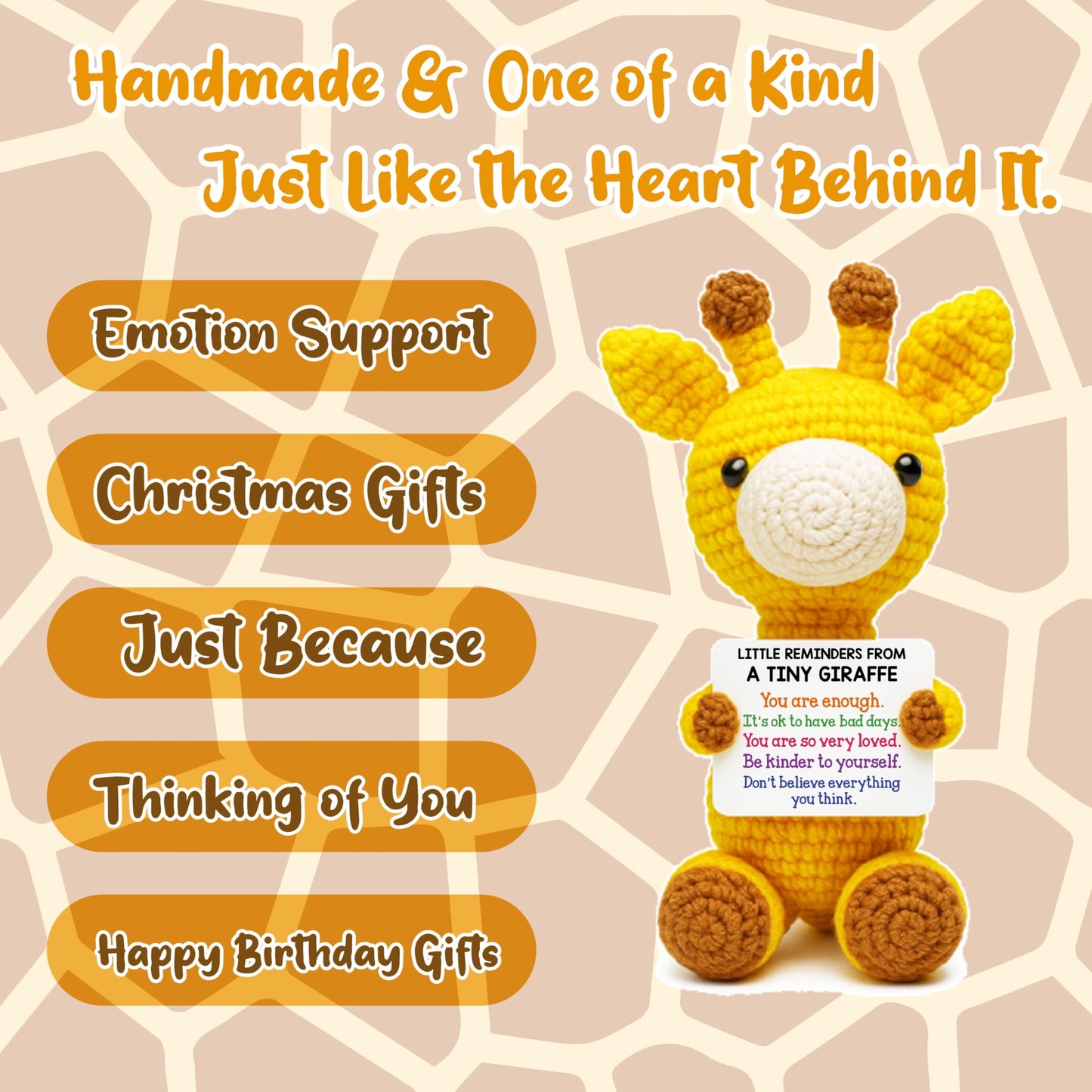 Inspirational Crochet Cheerful Giraffe – Christmas Stocking Stuffers Handmade Cute Emotional Cheer Uplifting Support Funny Gift for Women Student College Coworkers Birthday Graduation Friendship