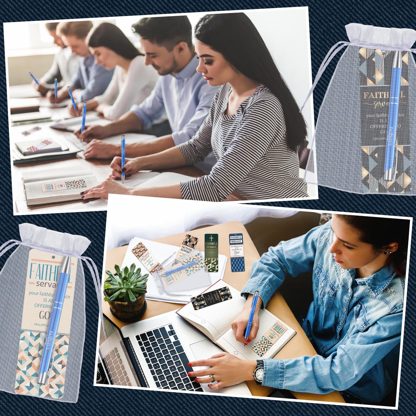 Dispowreath 24 Pcs/12 Sets Faithful Servant Gifts Pen with Bookmark 12 Faithful Servant Pen, 12 Philippians 2: 17 Bookmarks Appreciation Gift for Pastors Church Leaders Volunteers Prizes Party Favors