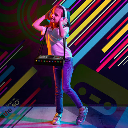 MotiMind 2 Pcs Dj Costume 80s 90s Hip Hop Costume Paper Dj Mixer Boxes with Strap Props Music Rapper Party Decorations Cosplay Party Novelty Retro Theme Music Neon Birthday Gifts