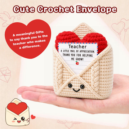 Teacher Gifts, Teacher Appreciation Gifts, Thank You Gift for Teachers Mentor Educator, Gift Idea for Teacher's Day Birthday Graduation Retirement Christmas Valentines, Handmade Crochet Heart Envelope