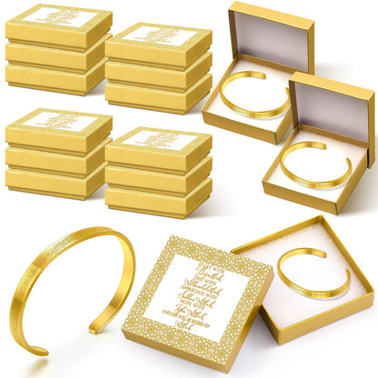 Ferreve 6/12/24 Sets Eid Al-adha Ayatul Kursi Bracelets Bulk Islamic Jewelry Gifts for Women Muslim Eid Mubarak Bracelets Arabic Calligraphy Cuff Gold Bangle with Box for Islamic Party Favor