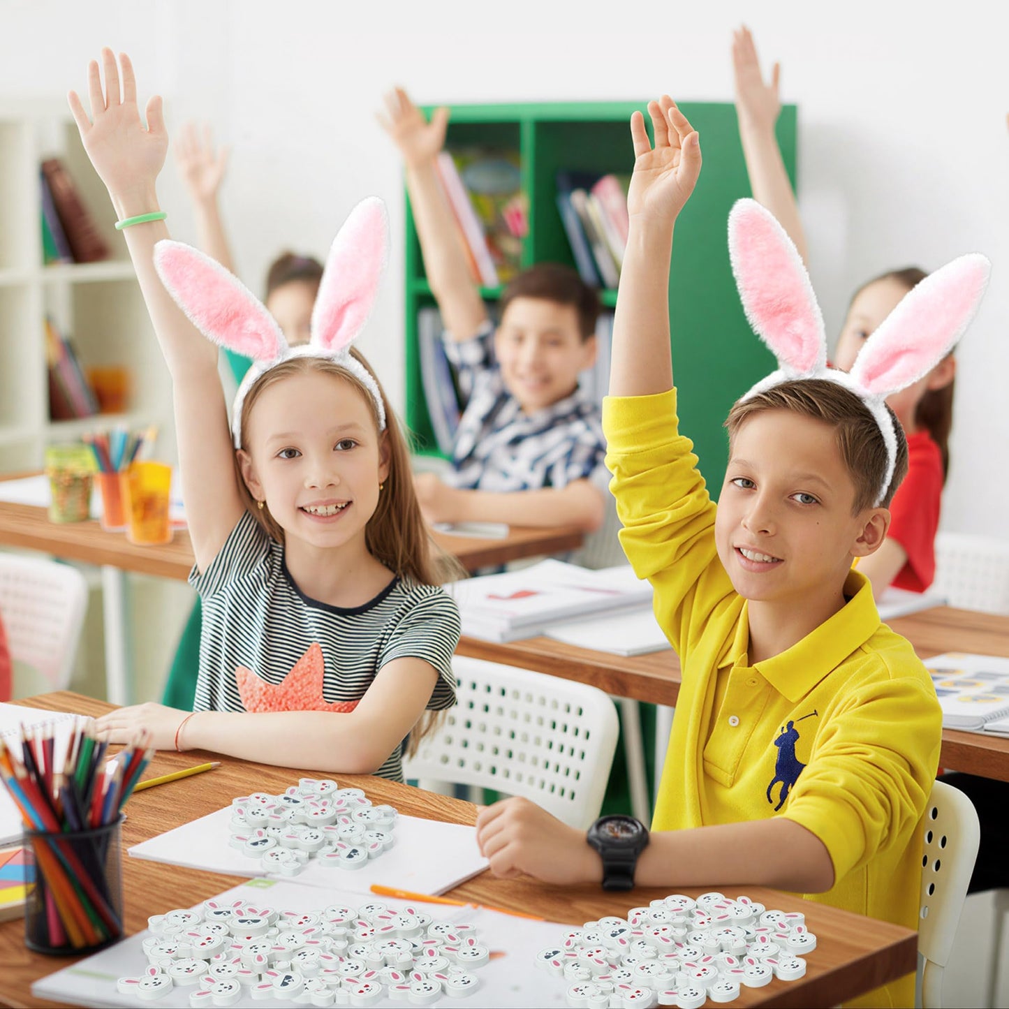 Easter Bunny Mini Erasers for Kids - 60Pcs Spring Gifts Easter Rabbit Pencil Erasers Cute Rabbit Ears Face 3D Puzzle Desk Pet Stationery for Classroom Reward Basket Stuffers Birthday Party