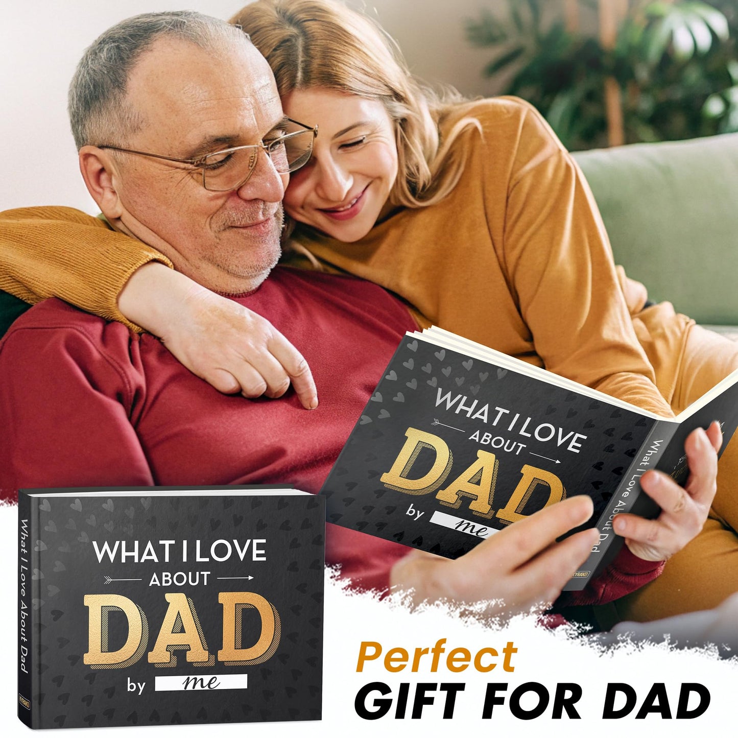 KYRAKO Fathers Day Gift for Dad from Daughter, Son, Kids - What I Love about Dad Book, Fill-in-the-Blank Book for Dad: Fun Prompt Notebook to Share Memories, Thoughtful Birthday Present & Keepsake