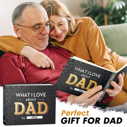 KYRAKO Fathers Day Gift for Dad from Daughter, Son, Kids - What I Love about Dad Book, Fill-in-the-Blank Book for Dad: Fun Prompt Notebook to Share Memories, Thoughtful Birthday Present & Keepsake