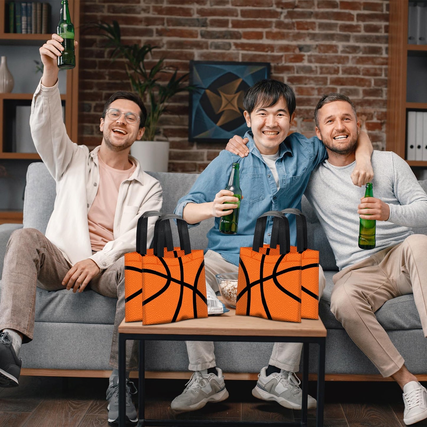 24 PCS Basketball Non-Woven Party Favor Bags with Handles Basketball Party Favor Bags Goodie Treat Candy Bag for Sports Theme Party Birthday 7.87 x 7.87 Inch