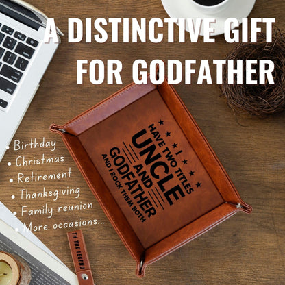 INNObeta Godfather Gifts Valet Tray, Desktop Storage Organizer PU Leather Bedside Tray Key Coin Holder for Godfather, Perfect for Birthday, Christmas Father's Day - I Have 2 Titles