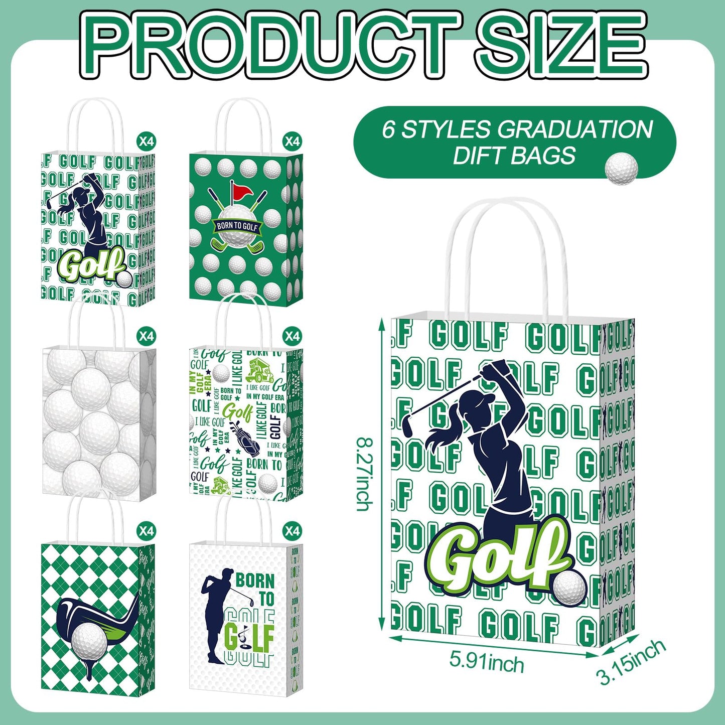 MotiMind 24 Pcs Golf Party Favor Bags Golf Themed Goodie Gift Wrapping Paper Bags with Handles Portable Sports Ball Candy Snack Treat Pouch for Birthday Party Decorations Team Supplies