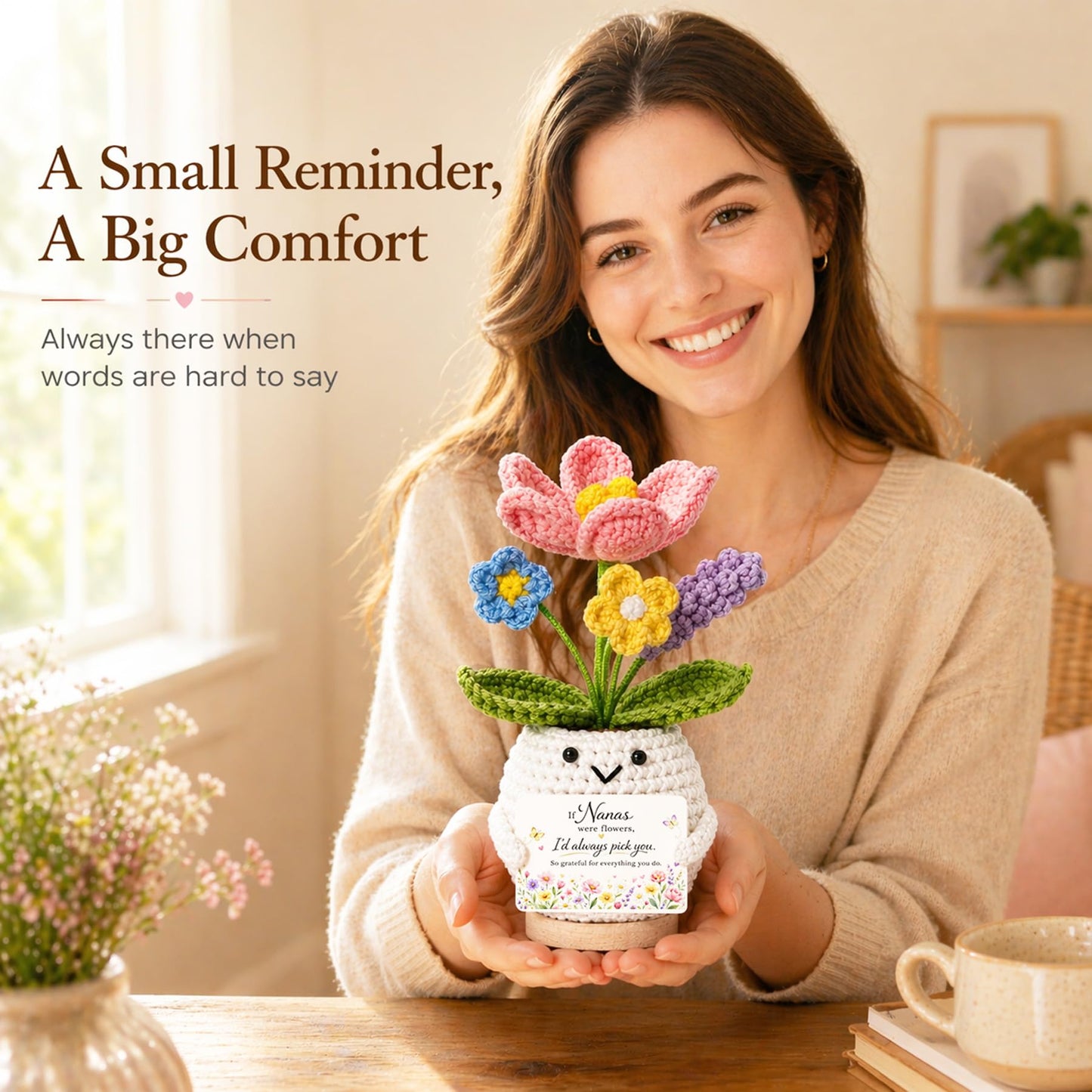 MHSMHL Nana Gifts, Crochet Tulip Flower Gift for Nana, Mothers Day Birthday Gifts for Nana from Granddaughter Grandson, Cute Appreciation Gift for Nana Grandma