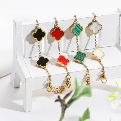 AIPPK 18K Gold Plated Clover Lucky Bracelet for Women White/Black/Red/Green Flower Four Leaf Link Bracelets Trendy Jewelry Gifts for Women