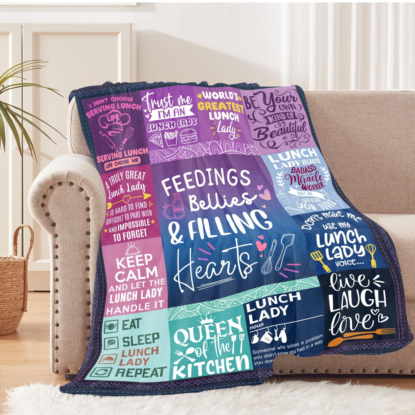 Lunch Lady Gifts for Women, Appreciation Blanket for School Cafeteria Worker, Soft Throws for Couch Bed 60"x 50"