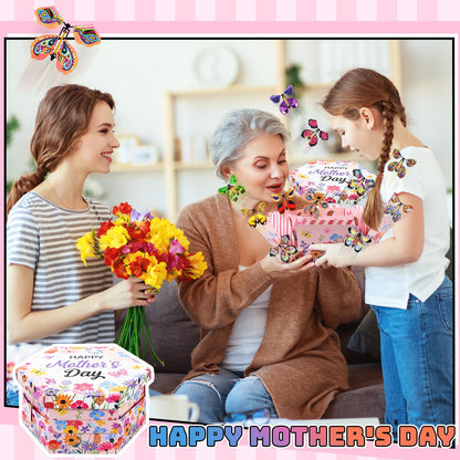 AmazingSpark Happy Mother's Day Flying Butterfly Surprise Explosion Gift Box 5.7 x 5.7 x 5.7 Inches Gift Explosion Box with 15 Pcs Flying Butterfly Exploding Surprise Gift for Mother's Day Birthday