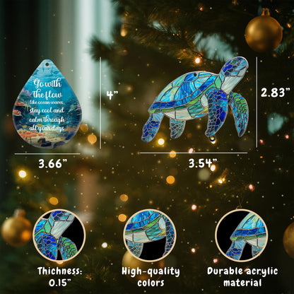 Sea Turtle Christmas Ornament with Waterdrop Quote – Sea Turtle Gifts for Women, Beach Gift for Women, Beach Lovers – Ocean Themed Gift, White Elephant Gifts for Adults