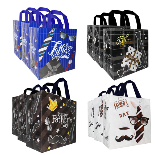 HADDIY Father's Day Tote Gift Bags with Handles,12 Pcs Bulk Non-Woven Love Dad Candy Bags for Gift Wrapping and Happy Father Day Party Favor-9x8.7x4.3 inches