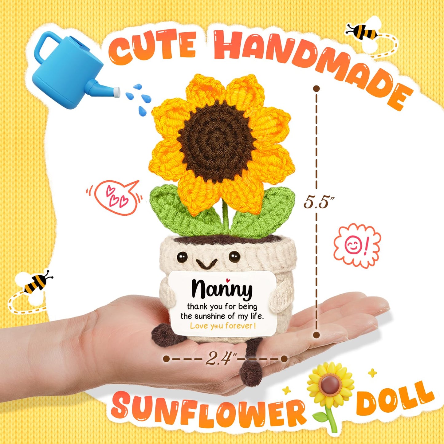 AceThrills Nanny Gifts, Nanny Birthday Gifts - Handmade Crochet Funny Cute Sunflower, Gifts for Nanny from Grandchildren, Present for Nanny on Birthday Christmas Mother's Day