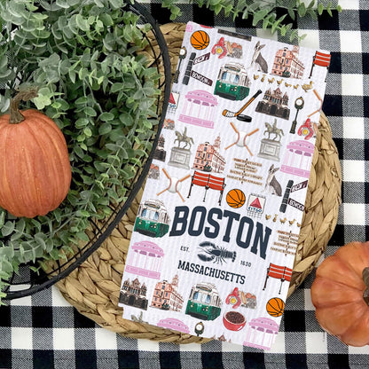 TSOTMO Lobster Gift Boston EST 1630 Massachusetts Kitchen Towel Massachusetts Travel Boston State Trip Gift for Travelers (Boston Towel)