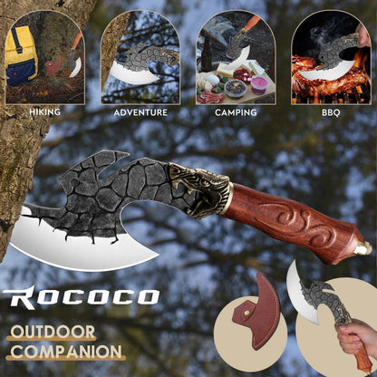 ROCOCO Viking Cleaver Knife Birthday - Butcher Meat Cutting Boning Knife Hand Forged Chinese Kitchen Axe with Sheath Home Outdoor BBQ Camping Chirstmas Mother Father Gift Men