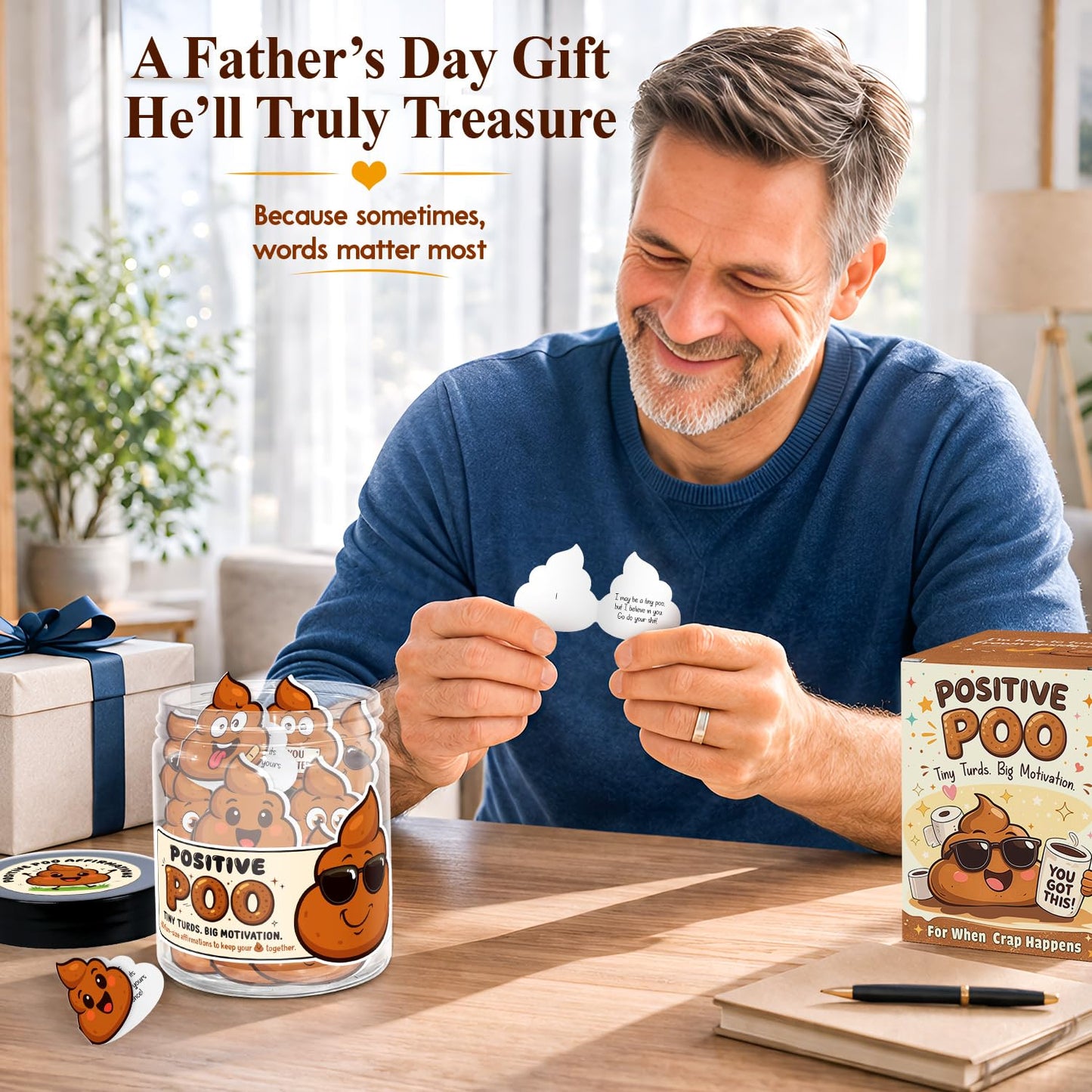 Funny Positive Poo Affirmation Cards Jar - Funny Fathers Day Gag Gift for Men, Brother, Teens, Coworkers, Best Friend - Poop Emoji Gifts - Poop Gifts - Emotional Support Poo