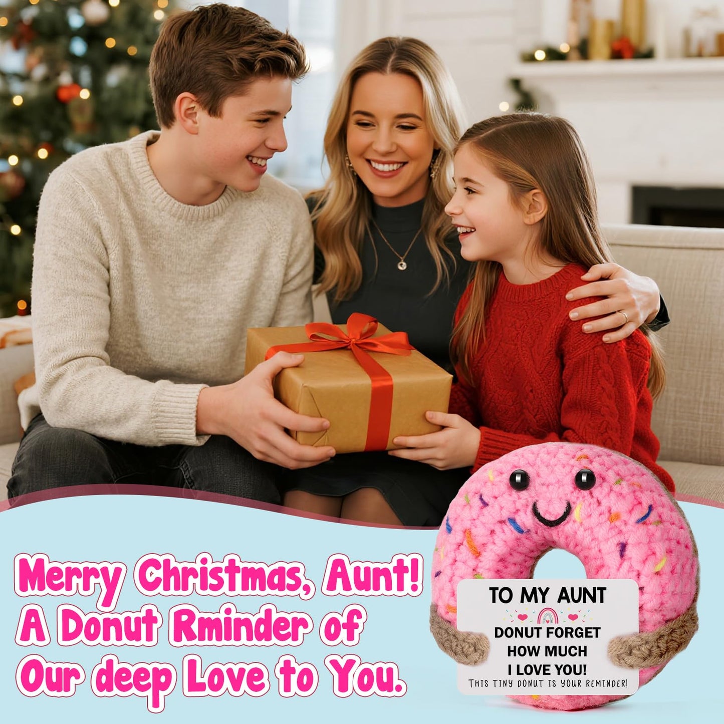 Aunt Birthday Gifts for Women - to My Aunt, Small Cute Funny Handmade Crochet Donut Christmas Mother's Day Birthday Gifts for Best Aunts Aunty Auntie Ever from Niece Nephew