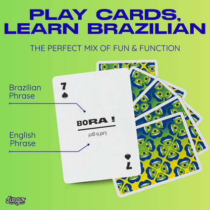 Brazilian Portuguese Lingo Playing Cards | Travel Flashcards | Learn Brazilian Vocabulary in A Fun & Easy Way | 52 Essential Translations