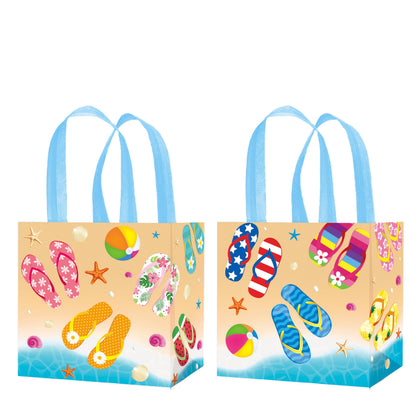C L cooper life 12pcs Beach Flip-Flop Gift Treat Bags with Handles Summer Party Grocery Shopping Bags Flip-flop Beach Ball Theme Non-Woven Bag for Hello Summer Birthday Party Supplies
