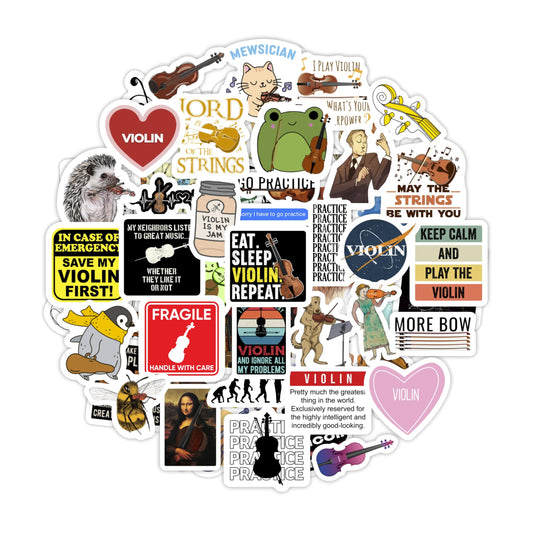 BulbaCraft 100Pcs Violin Stickers for Water Bottle and Laptop - Violin Party Supplies & Decorations, Waterproof Vinyl Decals, Music and Instrument Stickers, Gifts for Women & Men