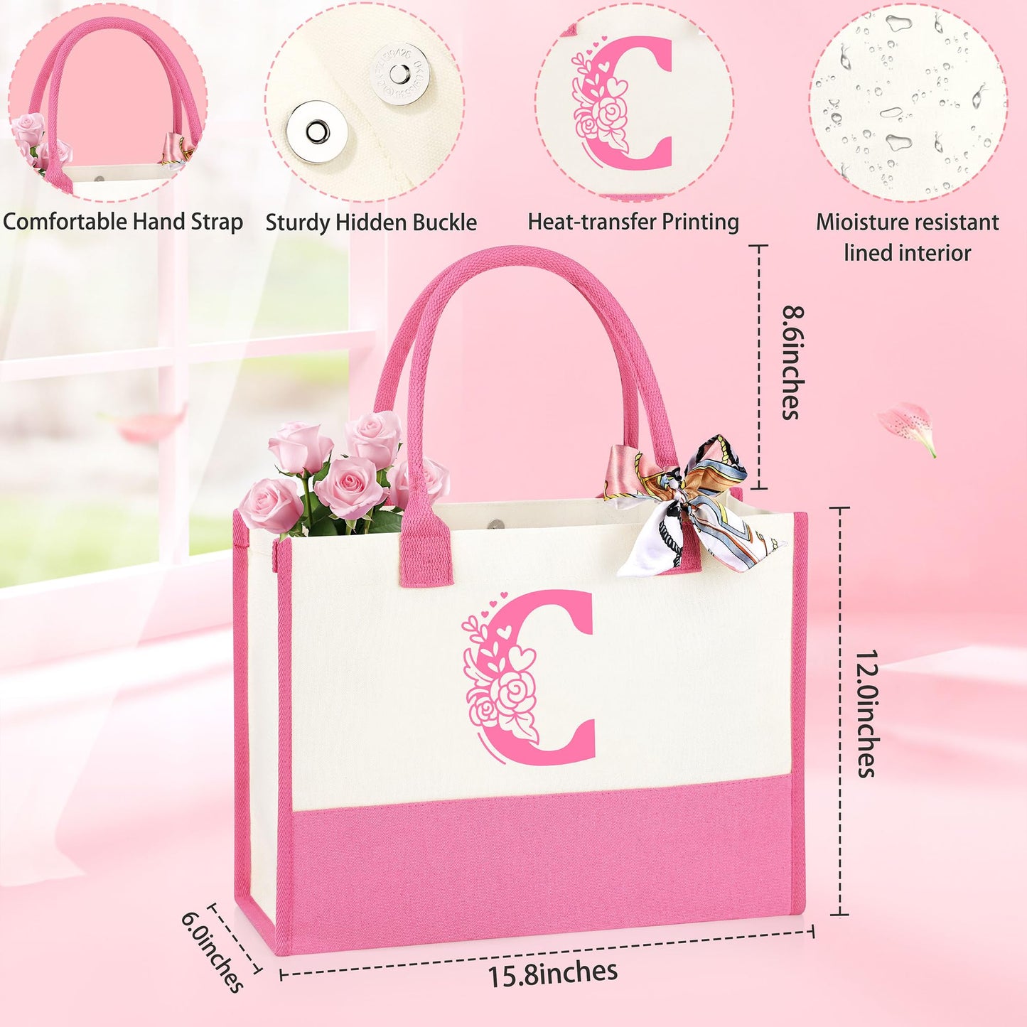 Personalized Monogrammed Customized Pink Birthday Gifts for Women, Initial C Birthday Gift Basket for Women Mothers Day Christmas Valentines Day Ideas Present for Her Set of 7