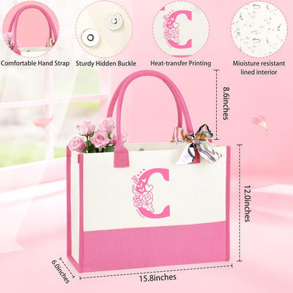 Personalized Monogrammed Customized Pink Birthday Gifts for Women, Initial C Birthday Gift Basket for Women Mothers Day Christmas Valentines Day Ideas Present for Her Set of 7
