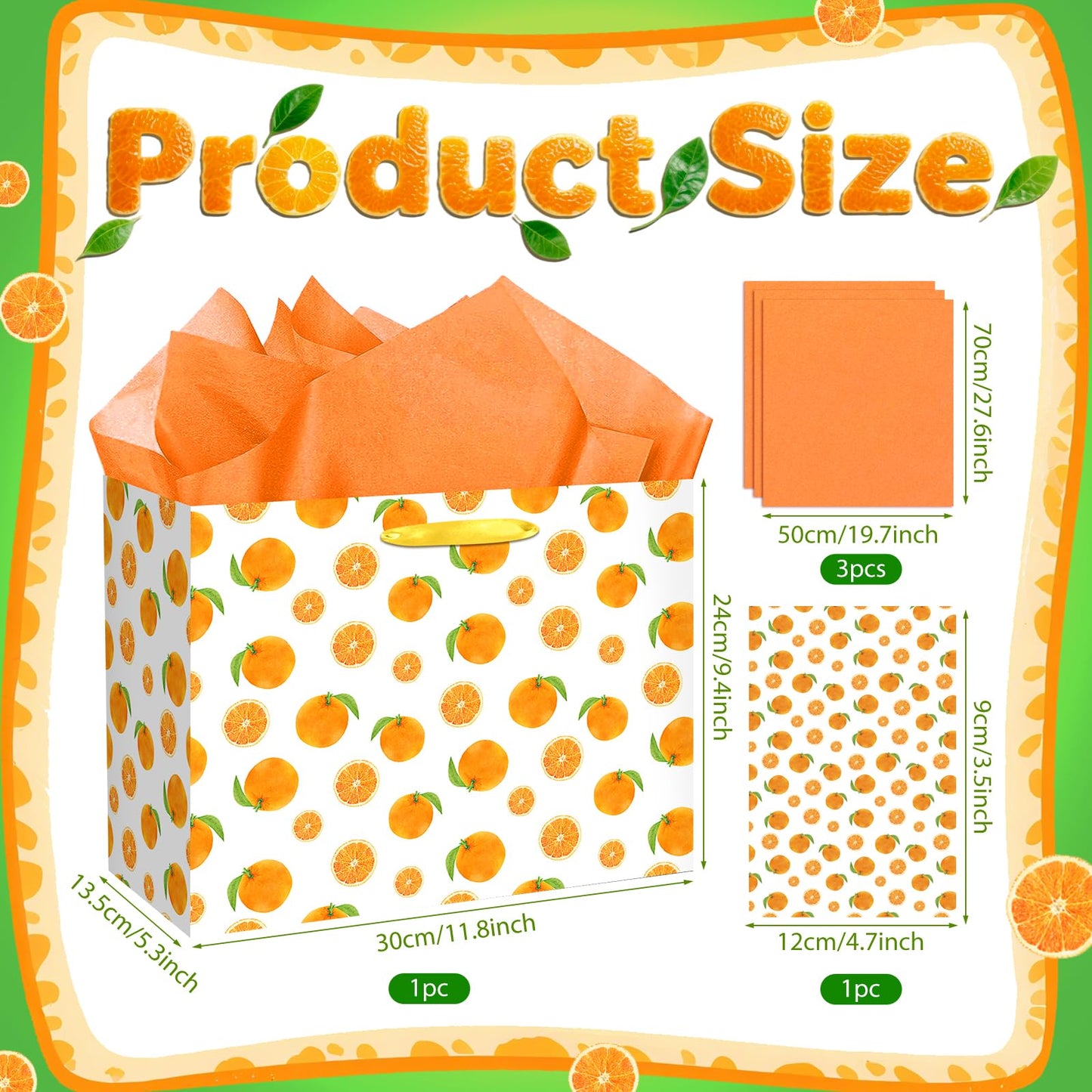 Little Cutie Party Gift Bag Orange Wrapping Paper with Tissue Paper Greeting Card Fruit Theme Birthday Party Treat Goodie Bag for Little Cutie Baby Shower Decorations Wedding Birthday Summer Party