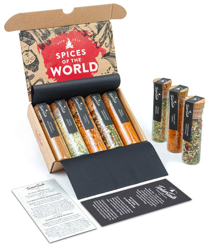 TIMBER TASTE® Gourmet Spice Set - 5 exotic spices and seasonings sets from around the world | gifts for men | gifts for dads | fathers day gift | gift for dad | spice blends | best seasoning set