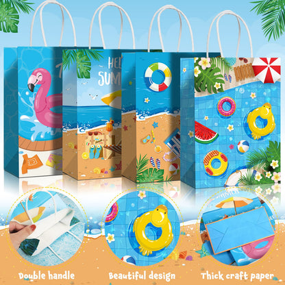 Pajean Beach Party Paper Bags, Summer Pool Goodie Candy Gift Treat Bags for Luau Tropical Beach Party Favors Supplies