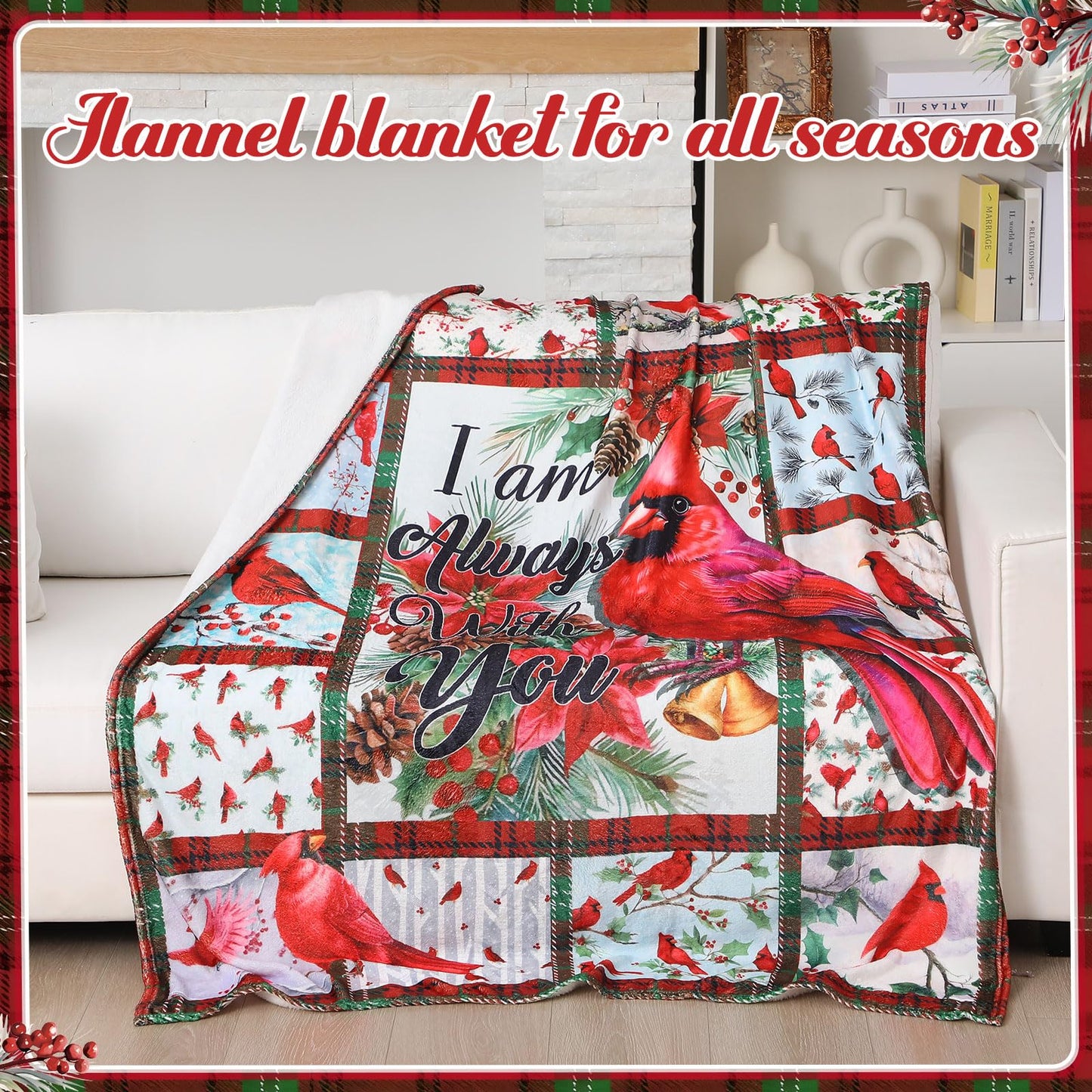 Buryeah 10 Pcs Cardinal Gift Set Sympathy Memorial Bird Present Box Include 60'' x 50'' Blanket Pillowcase Mug Makeup Bag Candle Keychain Decorative Stand Gift for Mother