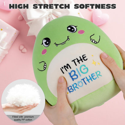 Big Brother Dinosaur Stuffed Animals: 9-Inch Cute Green Dinosaur Plush Toys, I’m The Big Brother Plushie Pillows, New Sibling Gifts for Boys Baby Shower Present