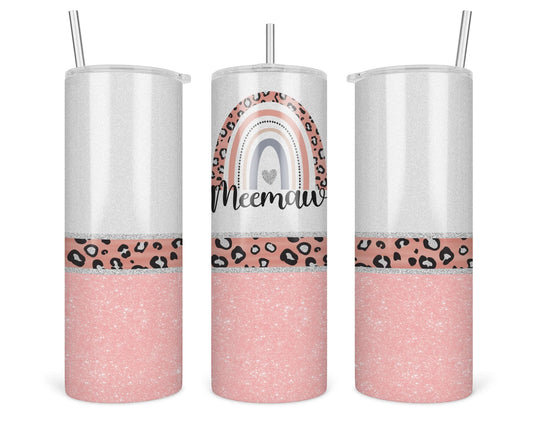 Leopard Meemaw Rainbow Tumbler - Mothers Day Gift - Travel Cup With Straw and Lid - 20 Oz Insulated Stainless Steel