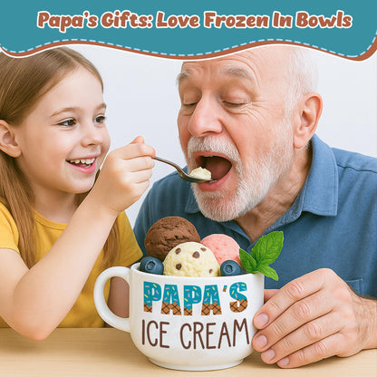 Funny Papa Gifts for Fathers Day from Granddaughter, Cool Birthday Grandparents Day Gift for Papa Grandpa from Grandkids Grandson, Novelty Papa's Ice Cream Bowl Presents Set