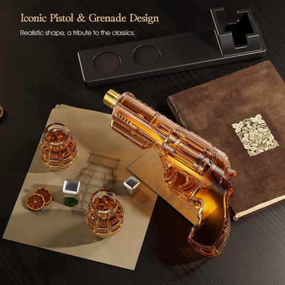 Kollea Whiskey Decanter Set with Grenade-Shaped Shot Glasses, Anniversary Birthday Gifts for Men Who Have Everything, Whiskey Gifts for Father, Husband, Boyfriend & Military Enthusiasts, Fathers Day