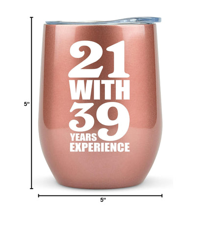 KLUBI 60th Birthday Gifts for Women - 21 With 39 Years Experience Gifts 12oz 60th Birthday Wine Tumbler 60th Birthday Decorations Women Gift Turning 60 th Birthday Gift Funny Mug
