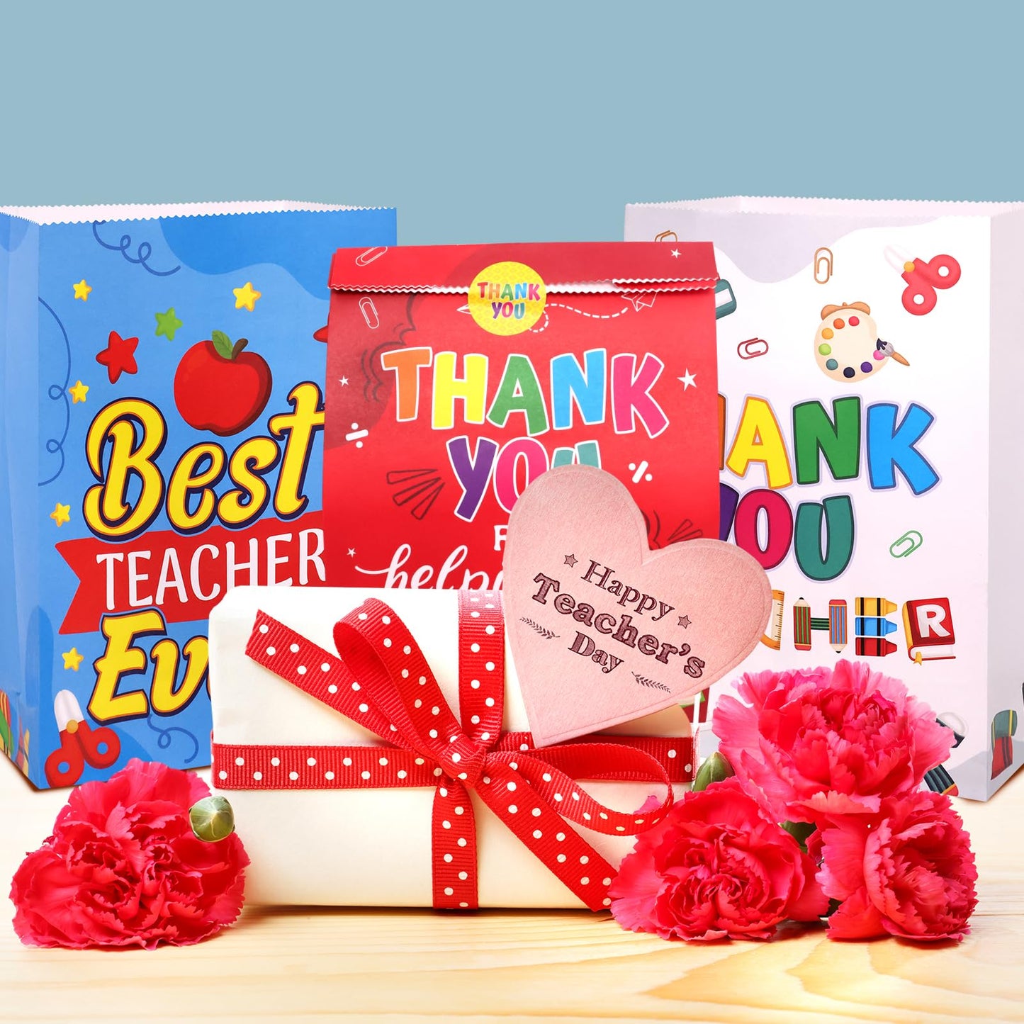 Fancy Land Teacher Appreciation Gift Bags 18 Pcs Thank You Teachers Goody Bags Party Favor Paper Bright Colorful