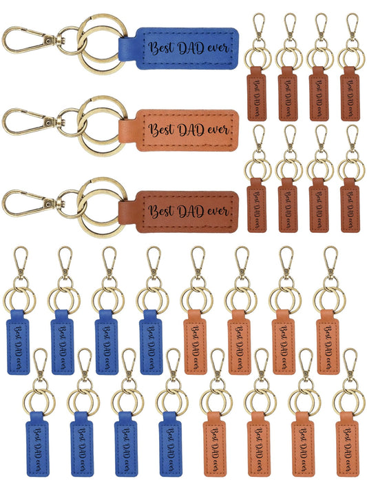 Junkin 24 Pcs Father's Day Dad Gift Bulk Retro PU Leather Keychains Best Dad Ever Gift for Men's Party Favors Husband New Dad