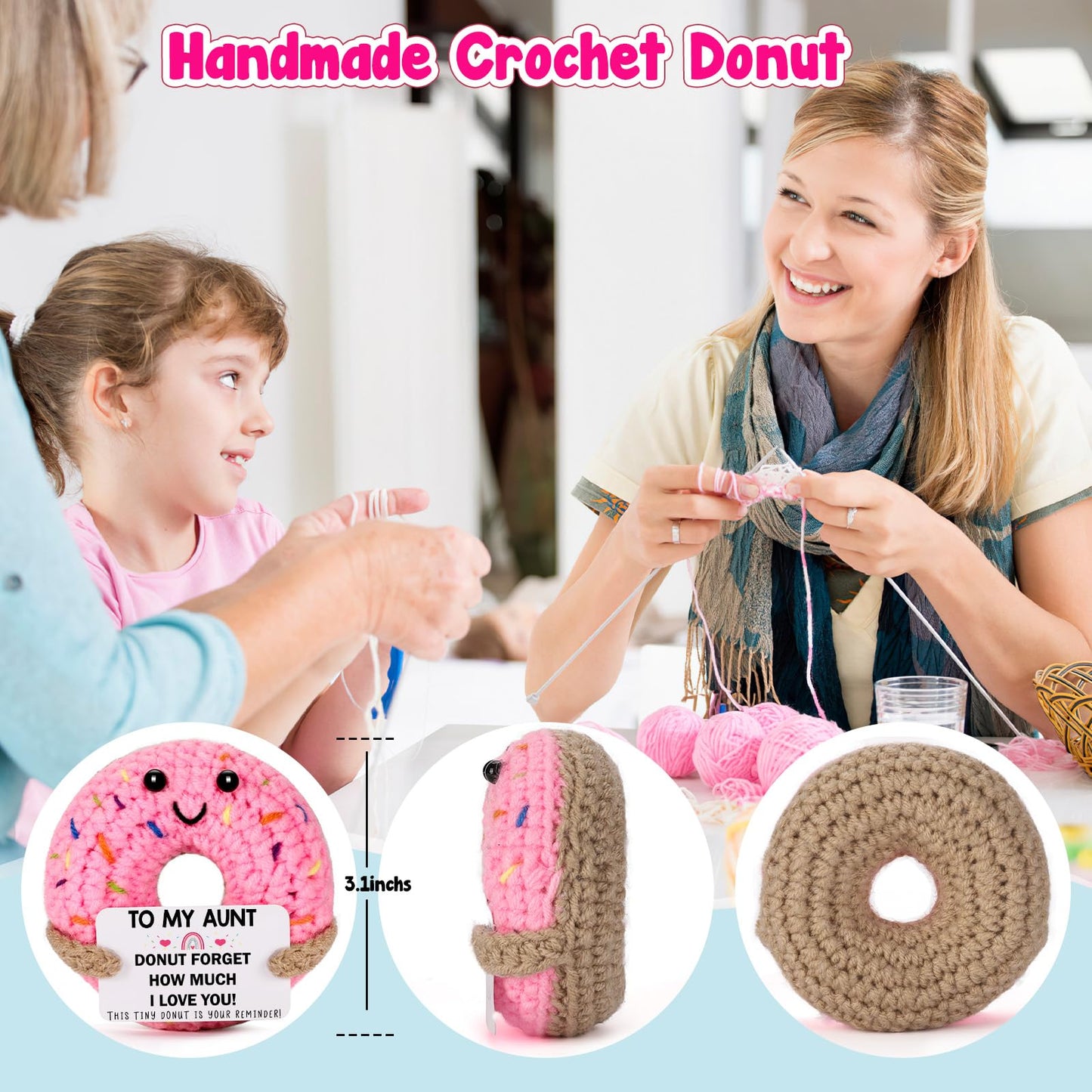 Aunt Birthday Gifts for Women - to My Aunt, Small Cute Funny Handmade Crochet Donut Christmas Mother's Day Birthday Gifts for Best Aunts Aunty Auntie Ever from Niece Nephew