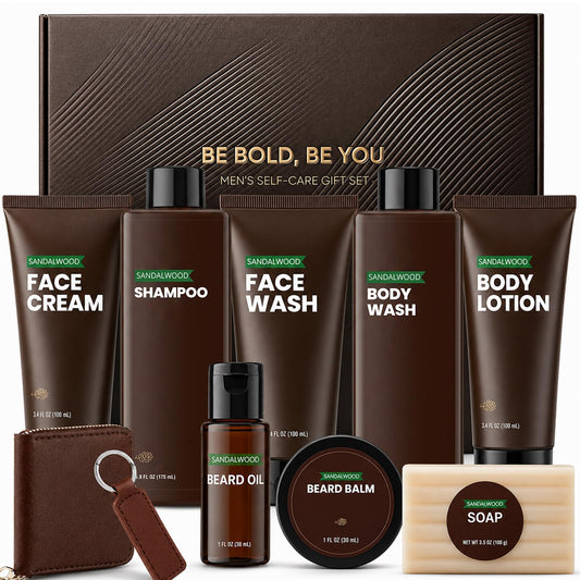 Rinse & Robust Gifts for Men 10Pcs Gift baskets for Men, Sandalwood Bath and Body Works Men Gifts for Birthday for Dad Boyfriend Husband Fathers Day Gifts Set