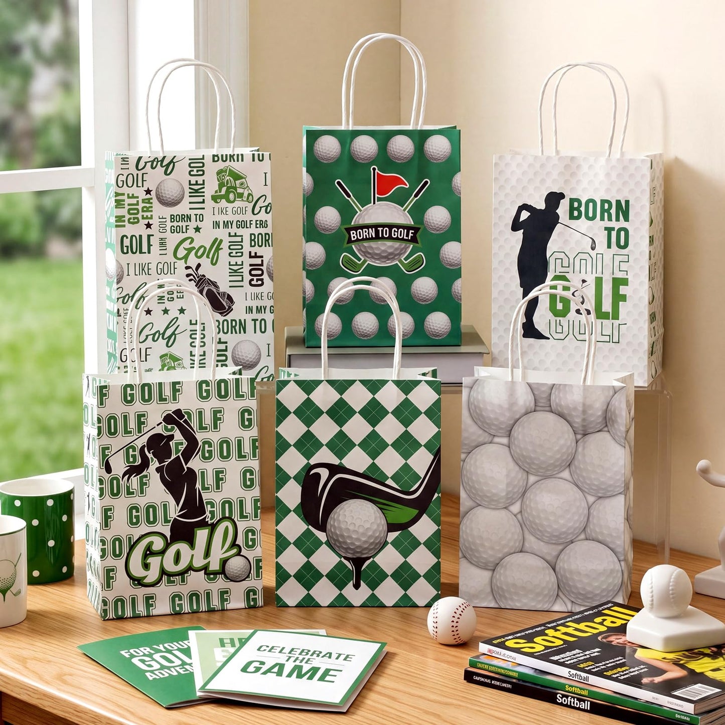 MotiMind 24 Pcs Golf Party Favor Bags Golf Themed Goodie Gift Wrapping Paper Bags with Handles Portable Sports Ball Candy Snack Treat Pouch for Birthday Party Decorations Team Supplies