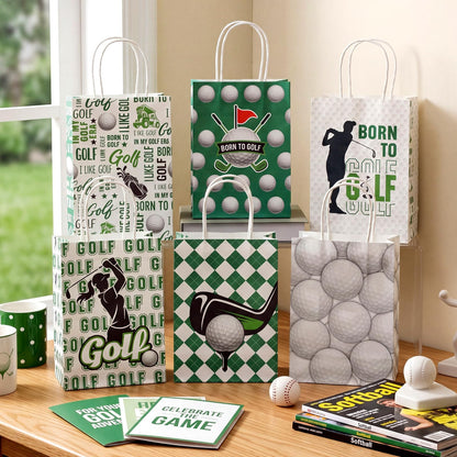 MotiMind 24 Pcs Golf Party Favor Bags Golf Themed Goodie Gift Wrapping Paper Bags with Handles Portable Sports Ball Candy Snack Treat Pouch for Birthday Party Decorations Team Supplies