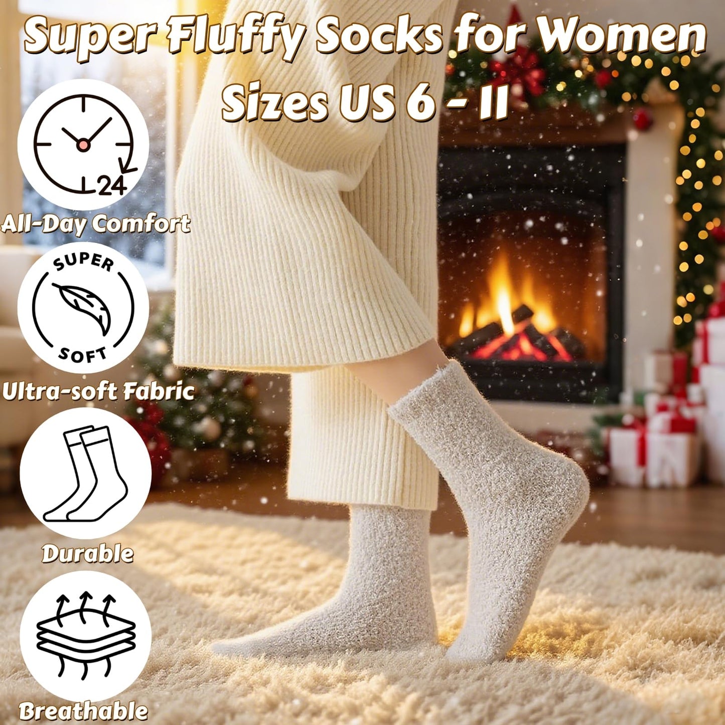 Cozy Socks for Women Gifts: 3 Pairs Luxe Cloud Fuzzy Socks for Home Sleep