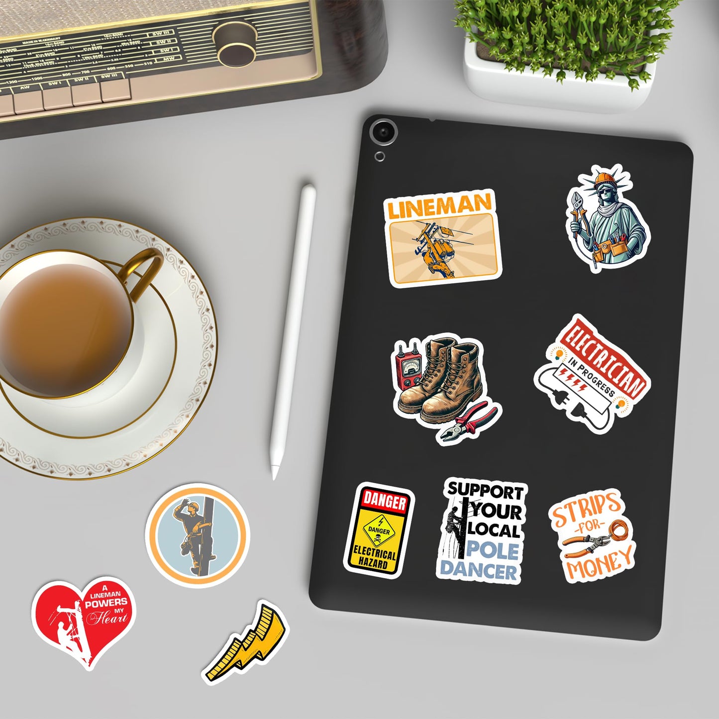 50 Pcs Lineman Vinyl Sticker Waterproof Hard Hat Decals Electrician Stickers Tablet Water Bottle Luggage Laptop Helmet Phone Window Toolbox Gifts for Adults Men Line Worker Coworkers