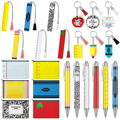 Tinlade 24 Pcs Teacher Appreciation Gifts Bulk Thank You Teacher Gift Ballpoint Pen Keychain Composition Book Makeup Bag Bookmark for Back to School Gift Idea First Day of School Supplies(Classic)